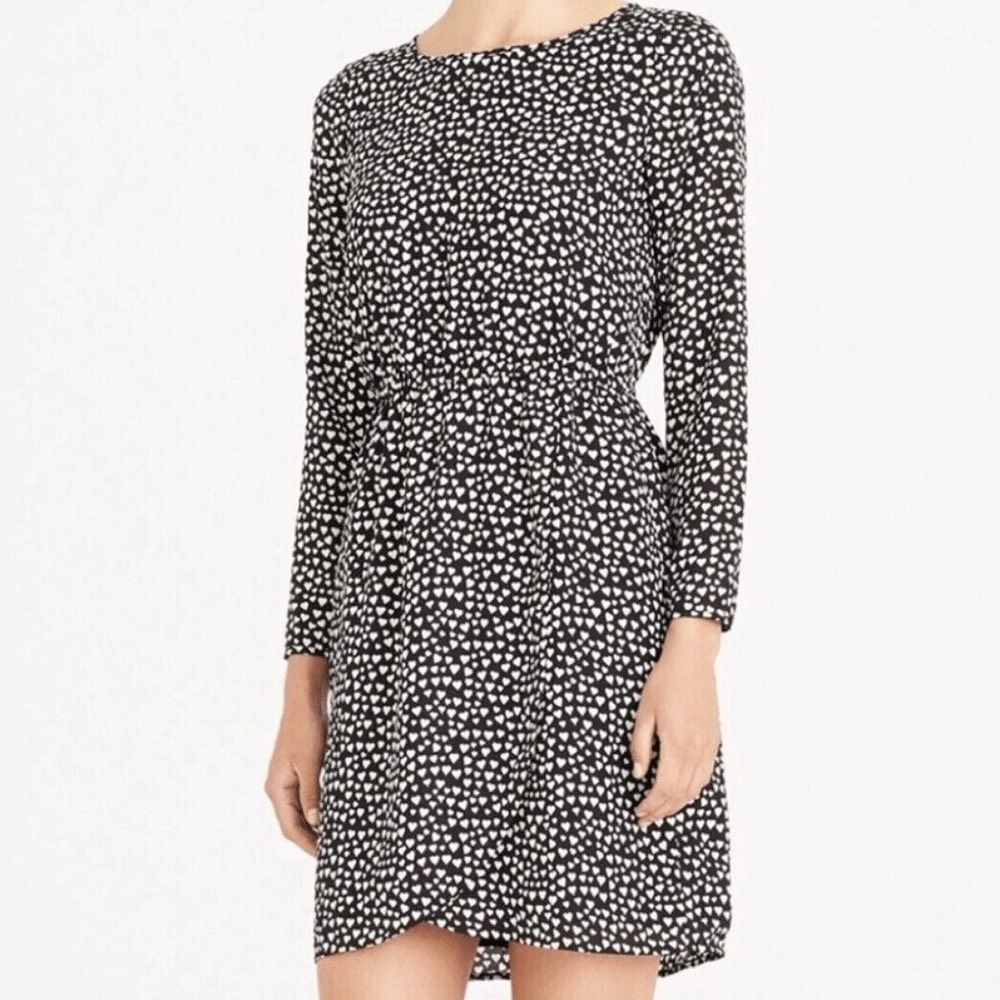 J.Crew Mercantile Black & White Heart Dress Size 4 Long Sleeve Valentine’s